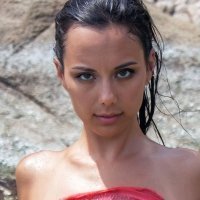 Nude swimming of a cute teenager girl