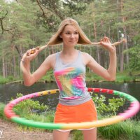 Young slim girl outdoors with smoothest puffy innie in the world